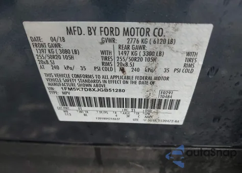 2018 Ford Explorer Xlt from USA, damaged, VIN 1FM5K7D8XJGB51280